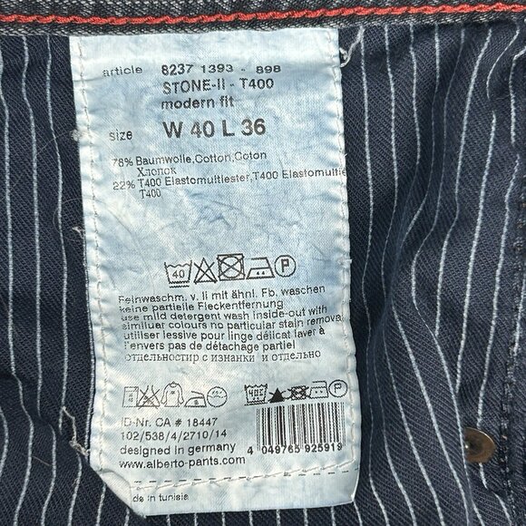 ALBERTO Jeans Mens 40x29.5 Mid Rise Modern Fit T400 Stone Denim Detail Blue - Picture 12 of 13